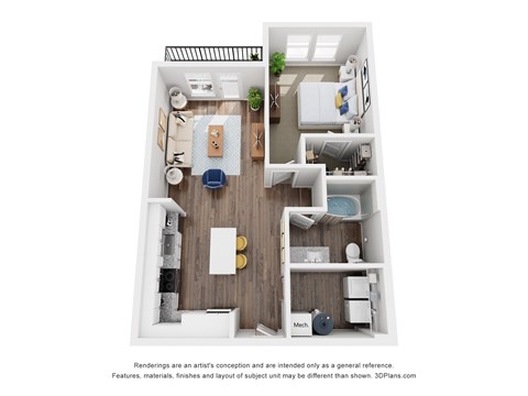Floor plan for 1 bed, 1 bath, 756 sqft